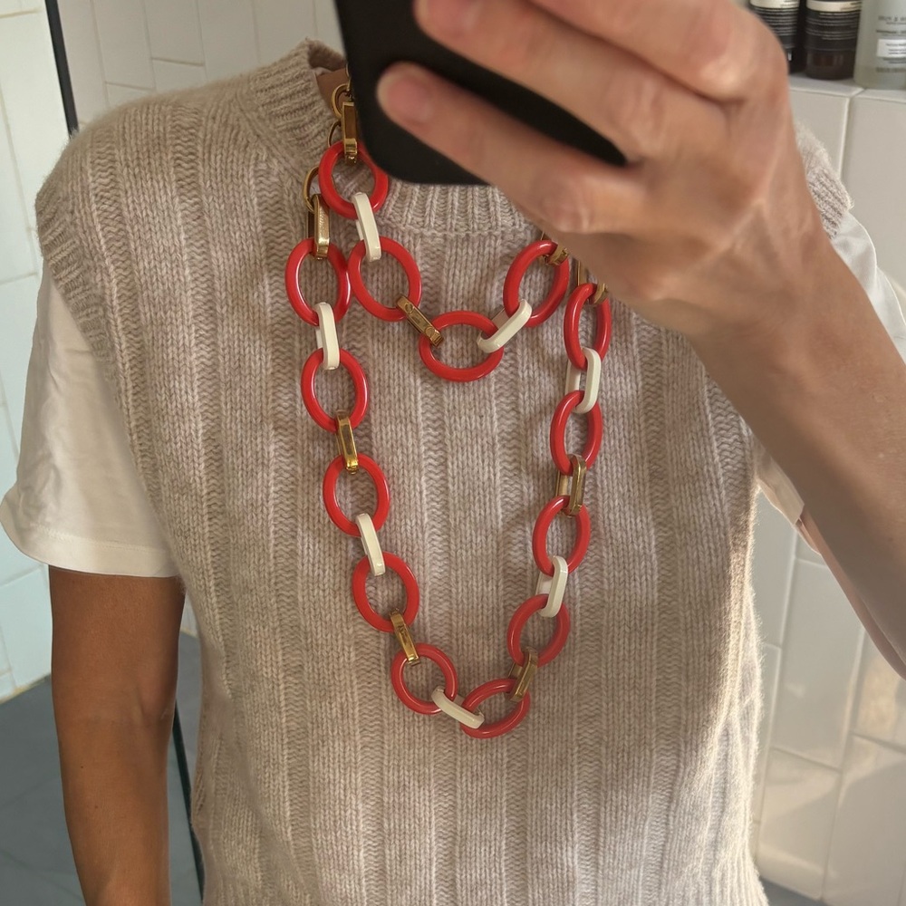 2 Kate Spade Orange/Ivory Plastic Oval Link Nesting Necklaces